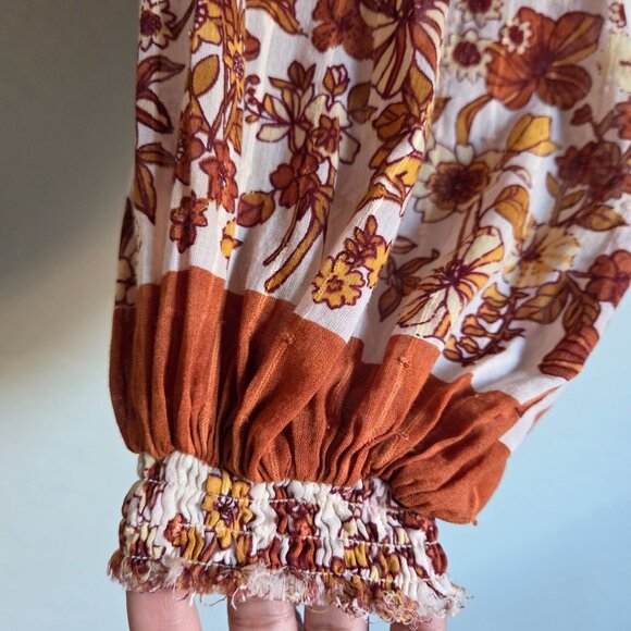 Free People Light Magic Henley Top Patchwork Balloon Sleeves Vanilla Creme Sz XS - Picture 6 of 11